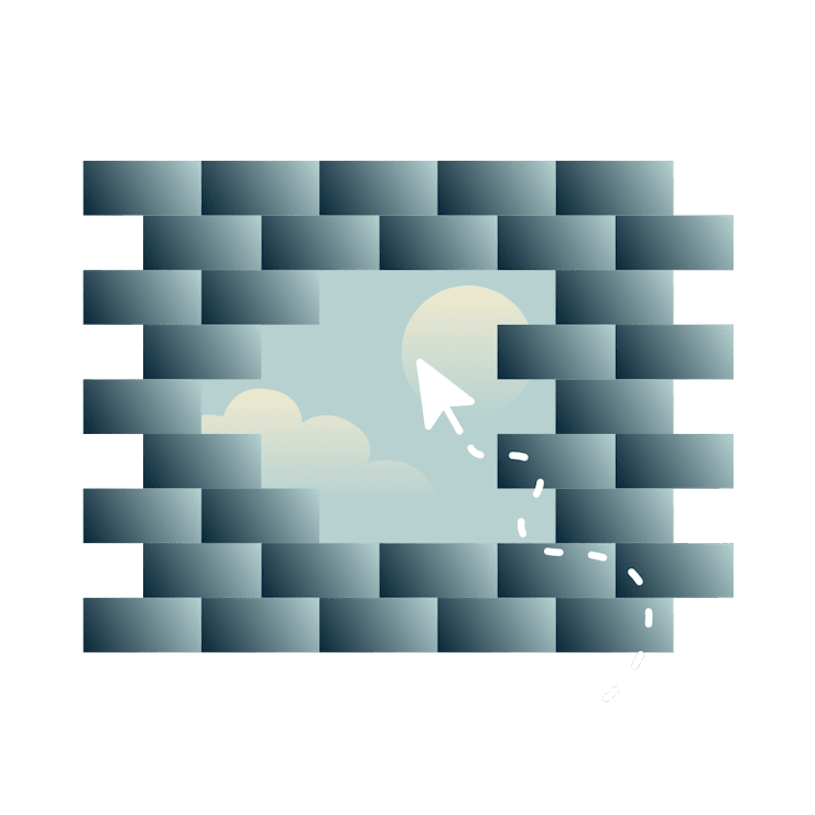 Bakstenen muur met een opening en een cursor die er doorheen gaat.